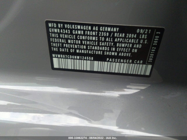 2022 Volkswagen Golf GTI, VIN: WVWR87CD6NW124558