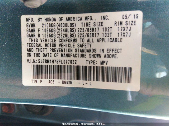2015 Honda CR-V, VIN: 5J6RM4H75FL077632