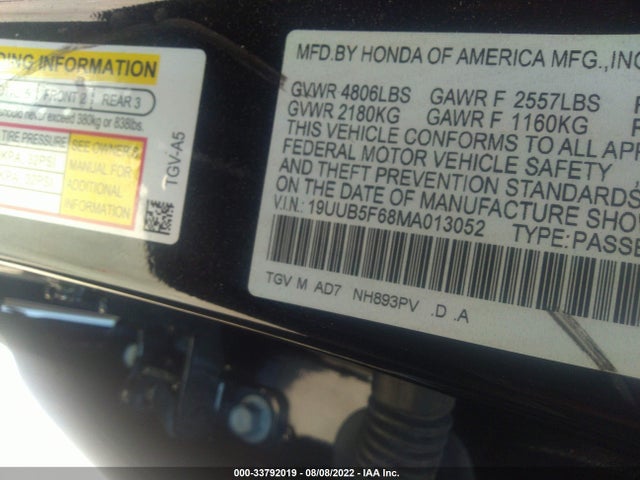 2021 ACURA TLX ADVANCE PACKAGE VIN: 19UUB5F68MA013052