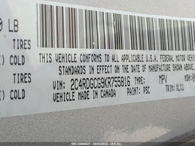 2C4RDGCG9KR755816 Dodge Grand Caravan Sxt