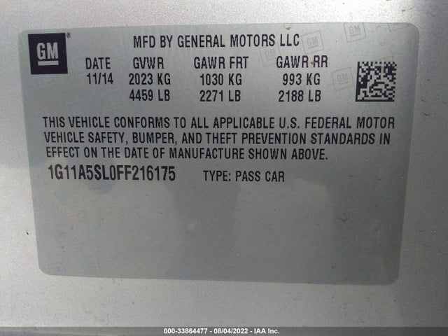 Chevrolet Malibu 1fl 2015 1G11A5SL0FF216175 Image 9