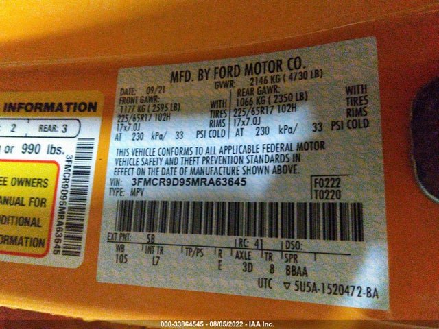 2021 Ford Bronco, VIN: 3FMCR9D95MRA63645
