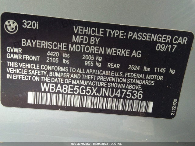 BMW 3 Series 320i Xdrive 2018 WBA8E5G5XJNU47536 Image 10