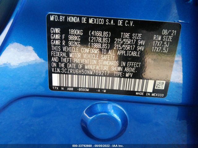 3CZRU6H50NM709217 Honda Hr-v Awd Ex