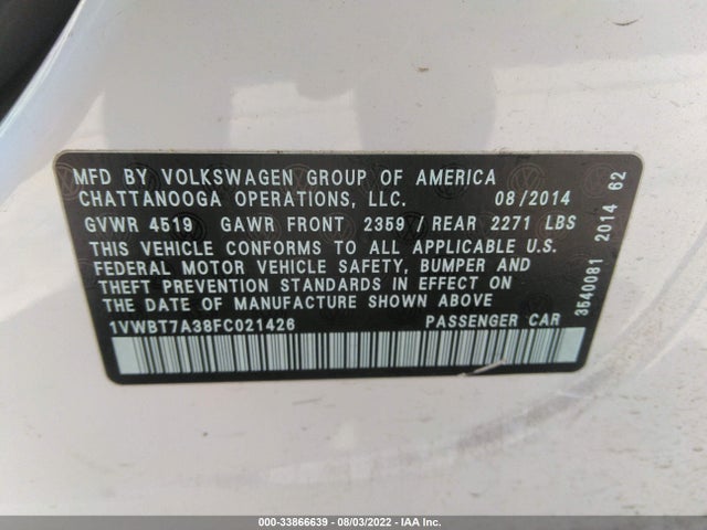 1VWBT7A38FC021426 Volkswagen Passat 1.8t Sport