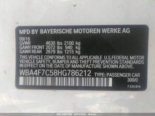 2017 BMW 4 Series, VIN: WBA4F7C58HG786212