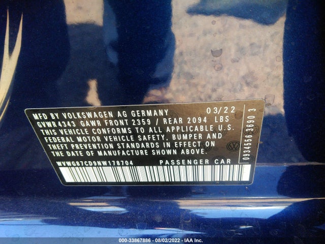 2022 Volkswagen Golf GTI, VIN: WVWG87CD9NW178704