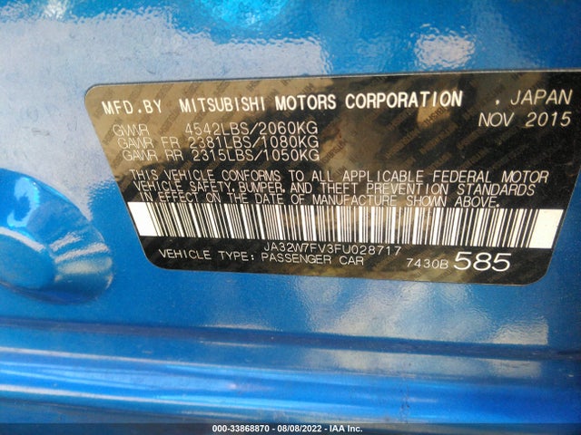 2015 Mitsubishi Lancer, VIN: JA32W7FV3FU028717