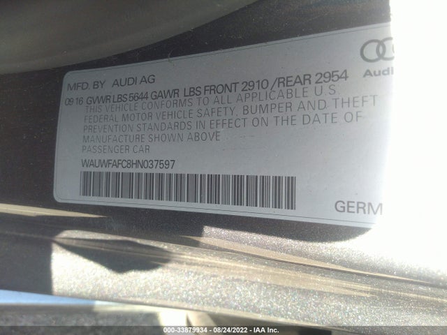 2017 Audi S7, VIN: WAUWFAFC8HN037597