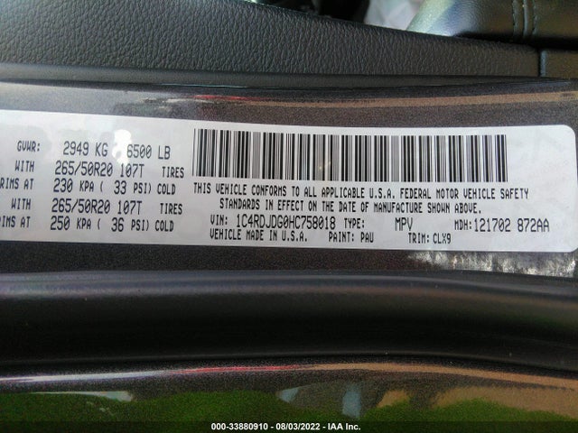 Dodge DURANGO GT 2017 1C4RDJDG0HC758018 Image 9