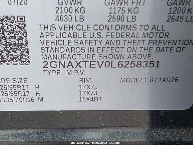 Chevrolet Equinox Awd 2fl 2020 2GNAXTEV0L6258351 Image 9
