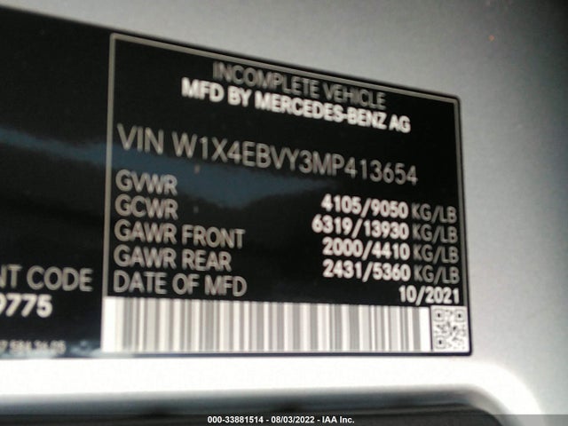 2021 Mercedes-Benz Sprinter, VIN: W1X4EBVY3MP413654
