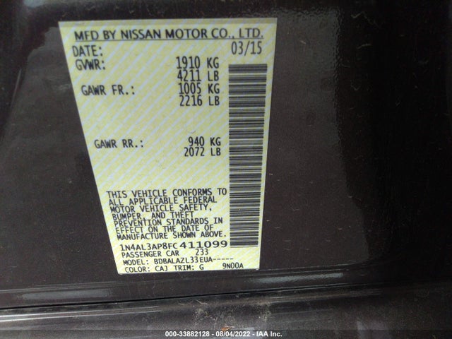 2015 NISSAN ALTIMA 2.5 VIN: 1N4AL3AP8FC411099