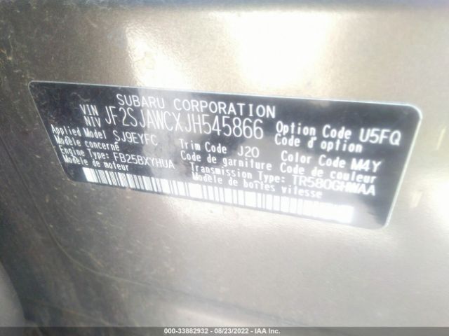 JF2SJAWCXJH545866 Subaru Forester Touring