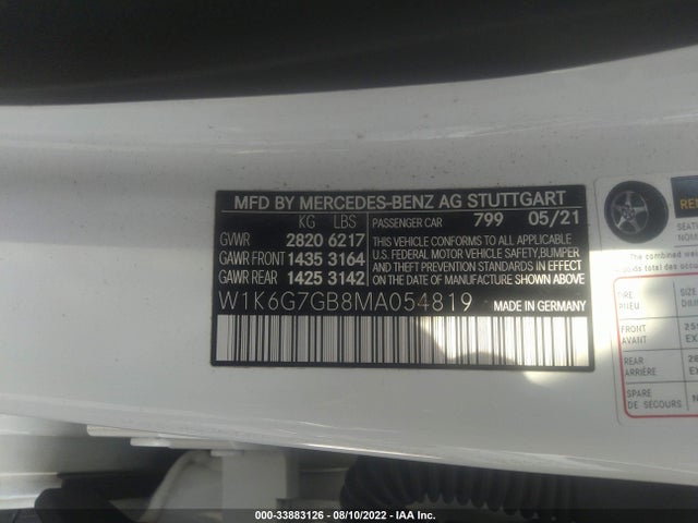 2021 Mercedes-Benz S-Class, VIN: W1K6G7GB8MA054819