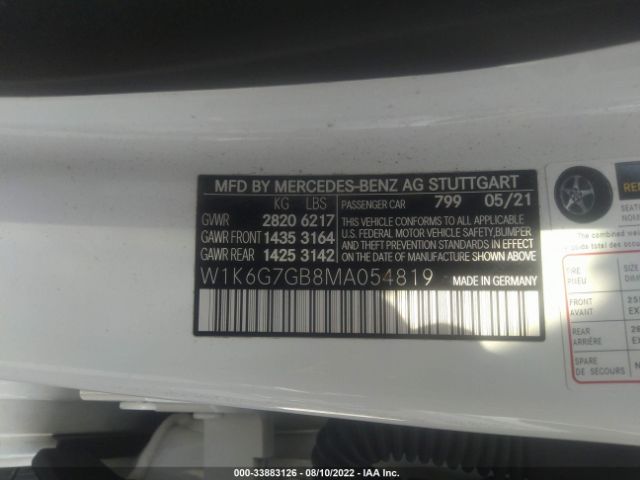 W1K6G7GB8MA054819 Mercedes-Benz S-class S 580