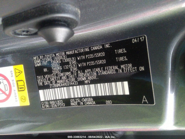 2017 Lexus RX, VIN: 2T2BGMCA4HC014433