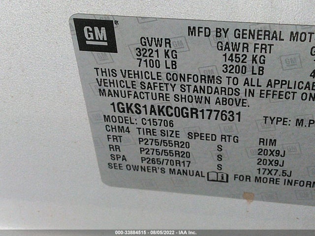 2016 GMC Yukon, VIN: 1GKS1AKC0GR177631