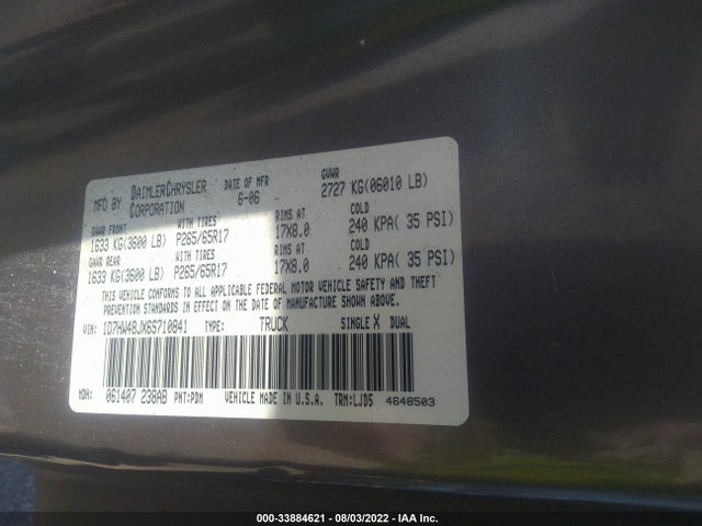 Dodge DAKOTA SLT 2006 1D7HW48JX6S710841 Image 10