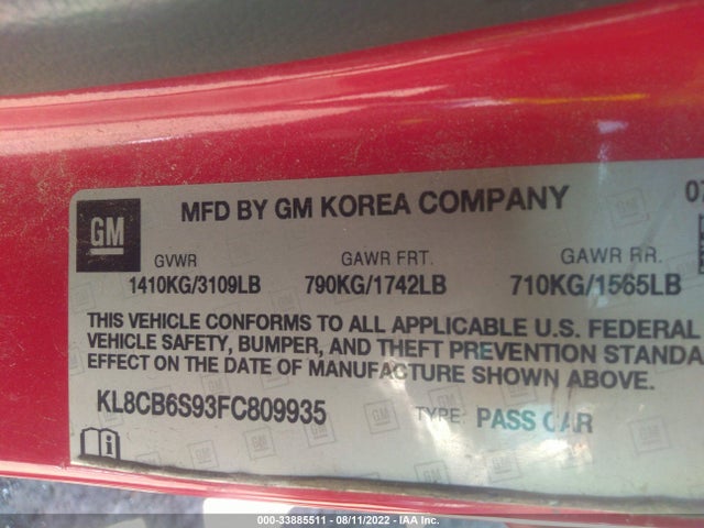 Chevrolet SPARK LS 2015 KL8CB6S93FC809935 Image 10
