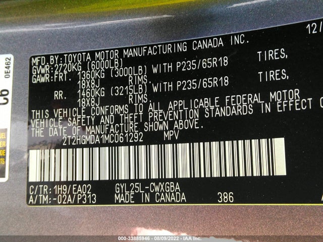2021 Lexus RX, VIN: 2T2HGMDA1MC061292