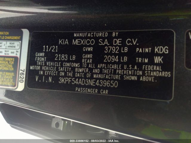3KPF54AD3NE439650 KIA Forte Gt-line