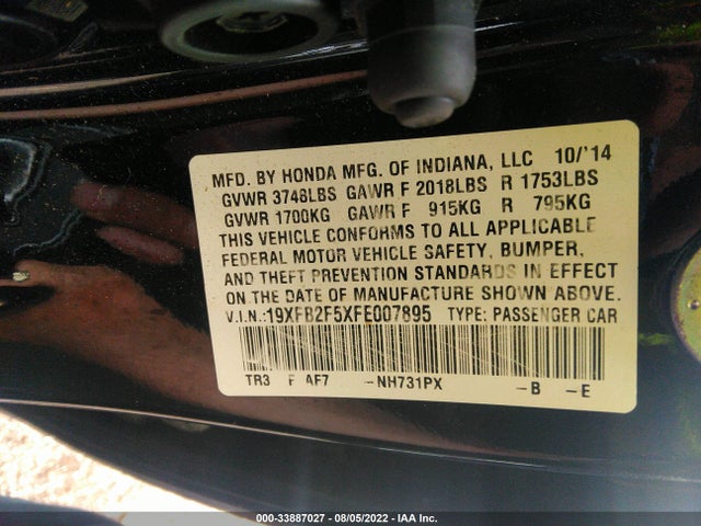 2015 HONDA CIVIC SEDAN LX VIN: 19XFB2F5XFE007895