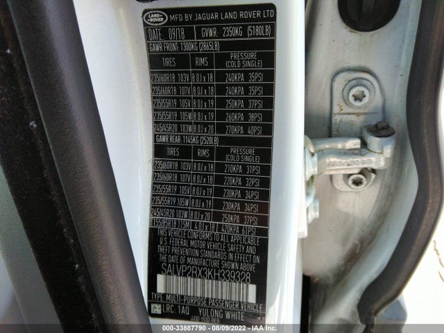 2019 Land Rover Range Rover Evoque, VIN: SALVP2RX3KH339328