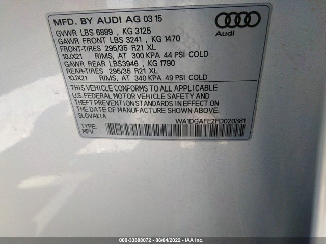 WA1DGAFE2FD020381 Audi Q7 3.0t S Line Prestige