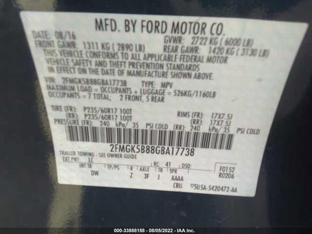 2016 Ford Flex, VIN: 2FMGK5B88GBA17738
