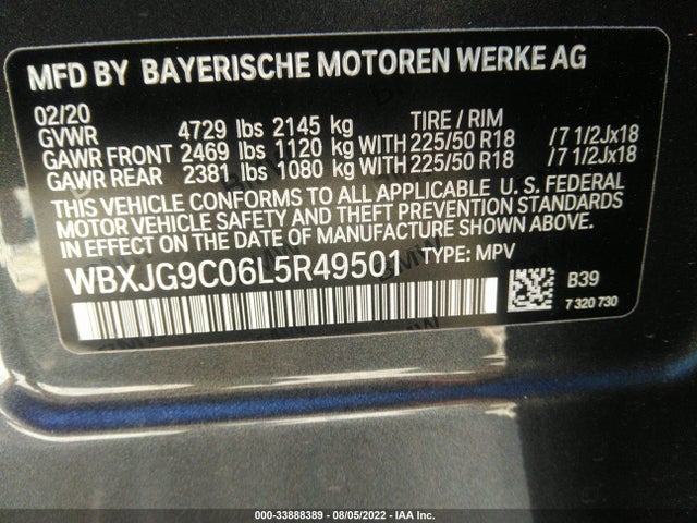 2020 BMW X1, VIN: WBXJG9C06L5R49501