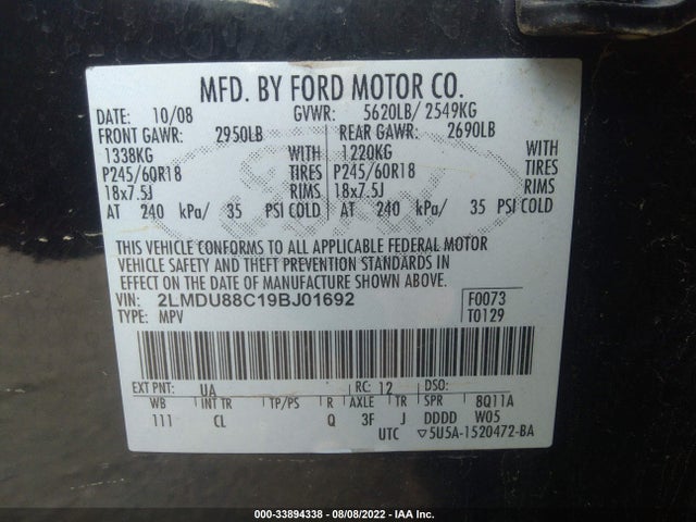 Lincoln MKX 2009 2LMDU88C19BJ01692 Image 9
