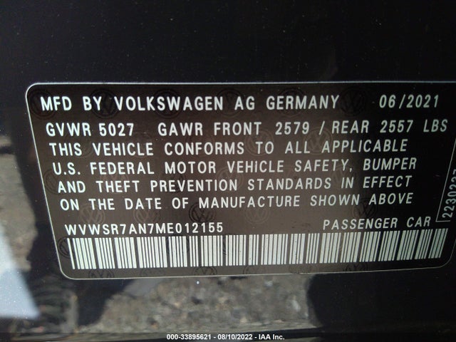 2021 Volkswagen Arteon, VIN: WVWSR7AN7ME012155