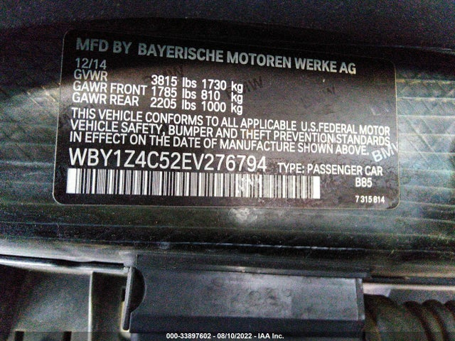 2014 BMW i3, VIN: WBY1Z4C52EV276794