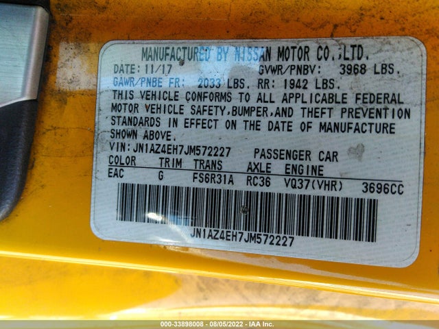 2018 Nissan Z, VIN: JN1AZ4EH7JM572227