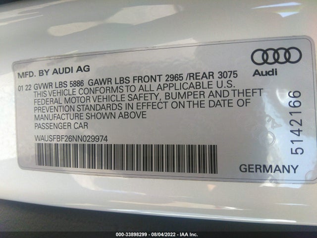 2022 Audi S7, VIN: WAUSFBF26NN029974