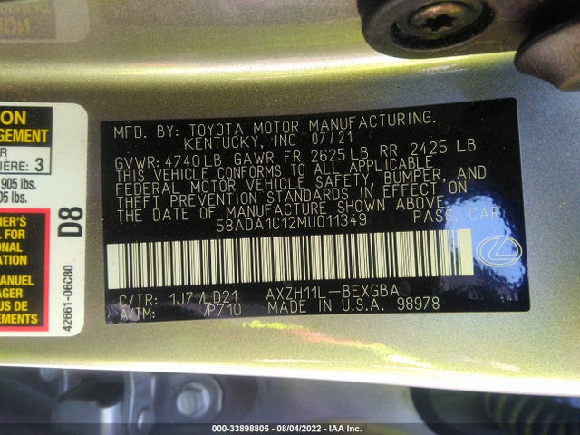 2021 Lexus ES, VIN: 58ADA1C12MU011349