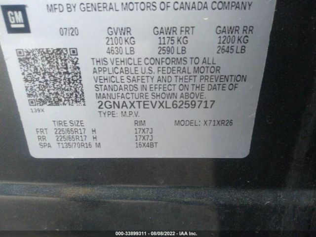 Chevrolet EQUINOX LT 2020 2GNAXTEVXL6259717 Image 10