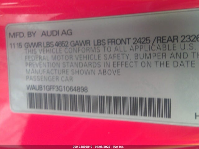 2016 Audi S3, VIN: WAUB1GFF3G1064898