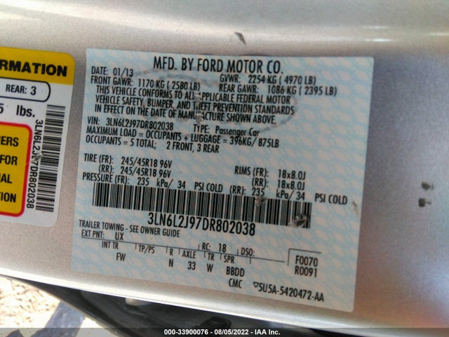 Lincoln MKZ 2013 3LN6L2J97DR802038 Image 9
