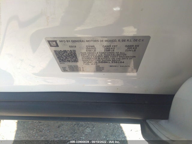 2019 Chevrolet Trax, VIN: 3GNCJLSB9KL338164