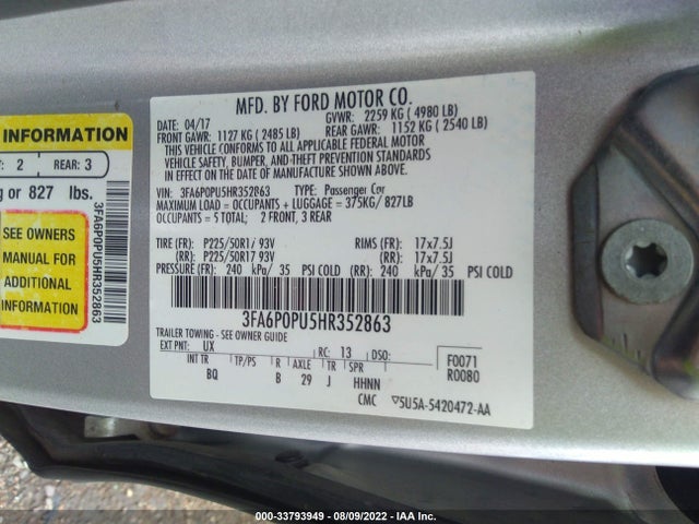 2017 Ford Fusion, VIN: 3FA6P0PU5HR352863
