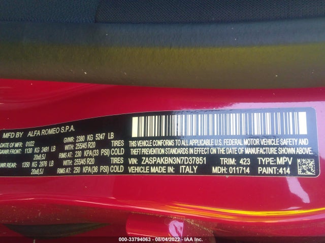 ZASPAKBN3N7D37851 Alfa Romeo Stelvio Veloce