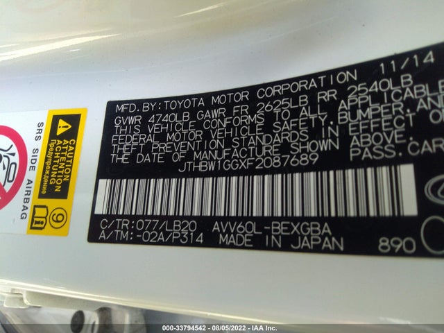 2015 Lexus ES, VIN: JTHBW1GGXF2087689