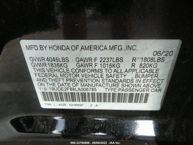 2020 Acura ILX, VIN: 19UDE2F88LA006785
