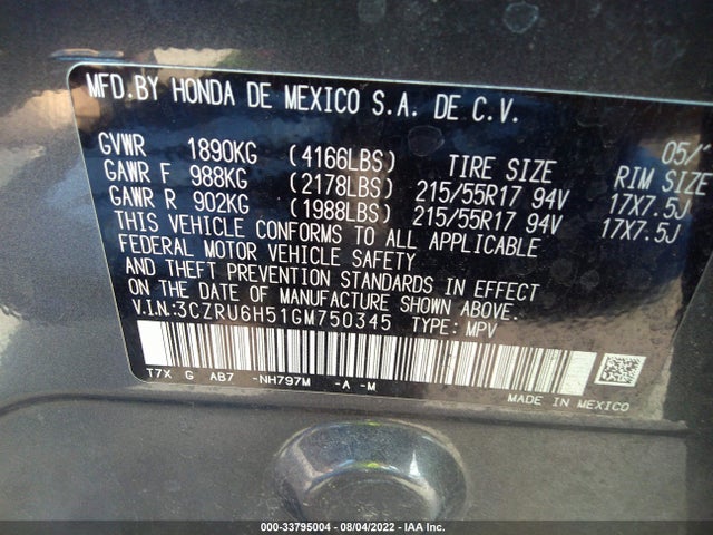 Honda HR-V EX 2016 3CZRU6H51GM750345 Image 10
