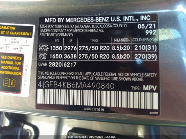 4JGFB4KB6MA490840 Mercedes-Benz Gle Gle 350