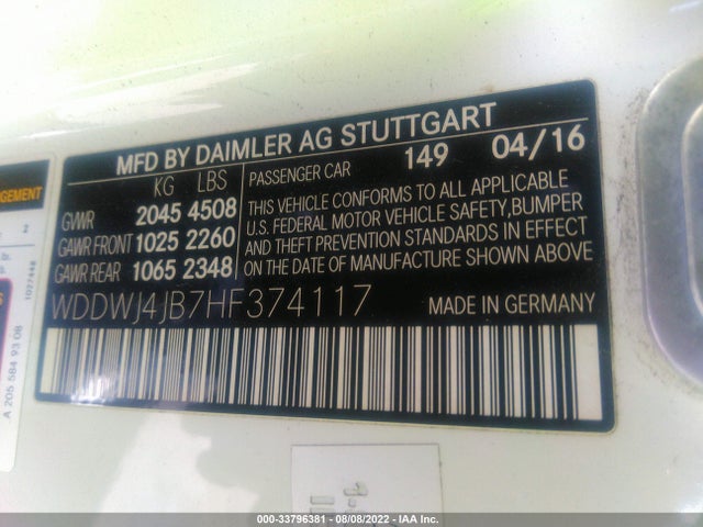 2017 Mercedes-Benz C-Class, VIN: WDDWJ4JB7HF374117