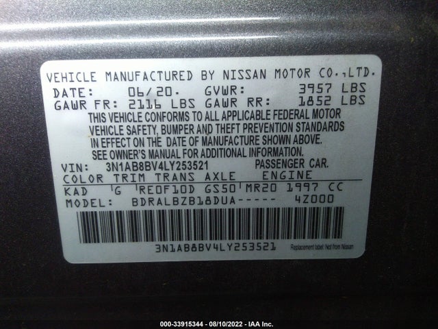 2020 Nissan Sentra, VIN: 3N1AB8BV4LY253521