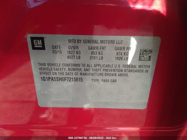 2015 CHEVROLET CRUZE LS VIN: 1G1PA5SH6F7213815
